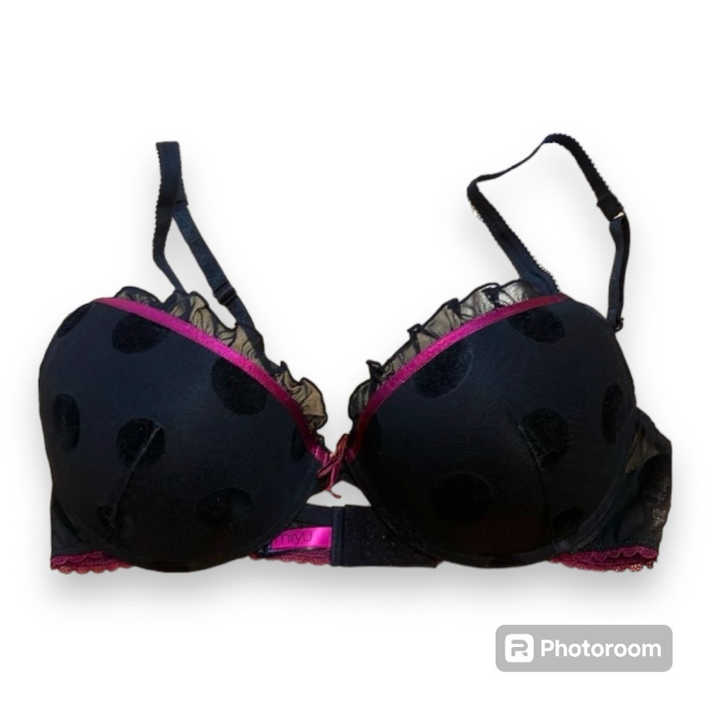 Miiyu 36C Cute polka dot bra with ruffles on the top and transparent sides